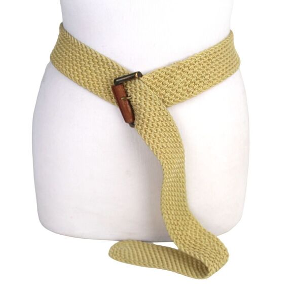 Lauren BRAIDED ELASTIC BEIGE CORD BROWN LEATHER 1 3/4"Wd CASUAL BELT Sz XL (R47 - Picture 1 of 11